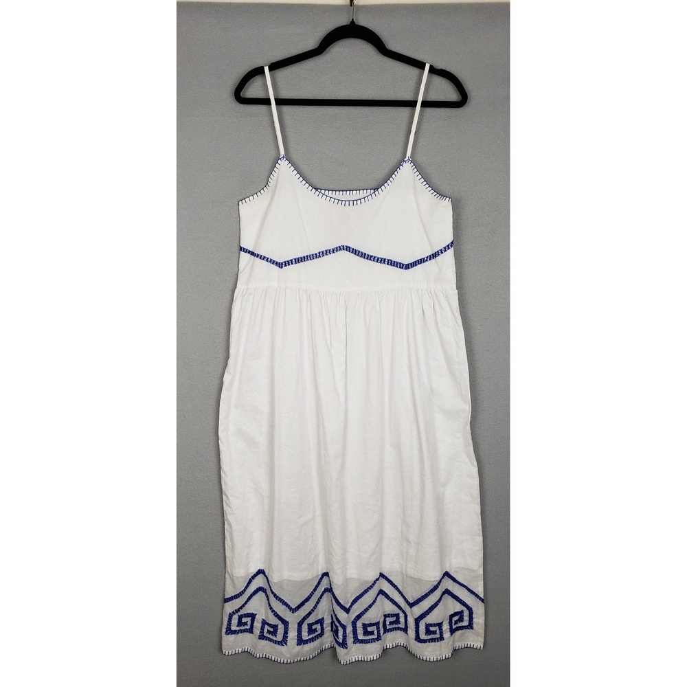 Chasing Unicorns Size M Deco Midi Sundress White Blue Embroidered Mediterranean‎